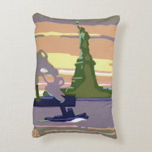 Statue of Liberty in New York City, Vintage Travel Decorative Cushion