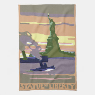 Statue of Liberty in New York City, Vintage Travel Tea Towel
