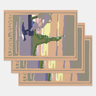Statue of Liberty in New York City, Vintage Travel Wrapping Paper Sheet