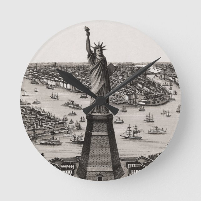 Statue Of Liberty In New York Harbour Round Clock (Front)