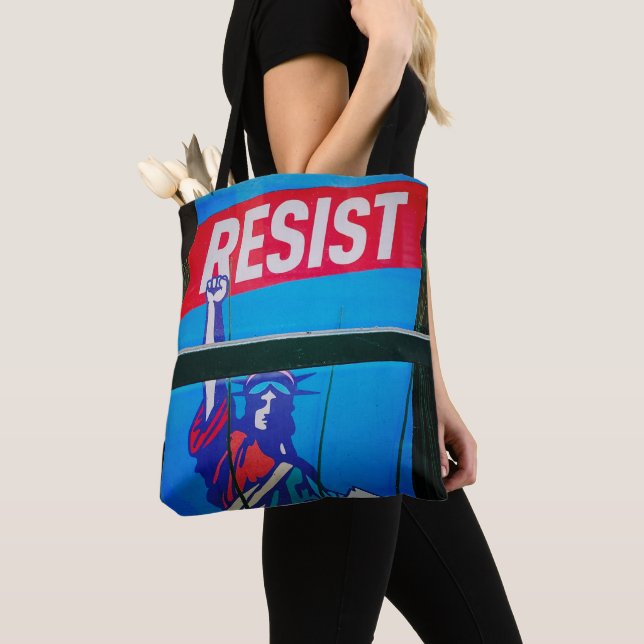 Statue of Liberty Inscription, RESIST grocery Tote Bag (Close Up)