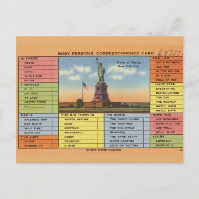 Statue of Liberty Joke Postcard (Front)