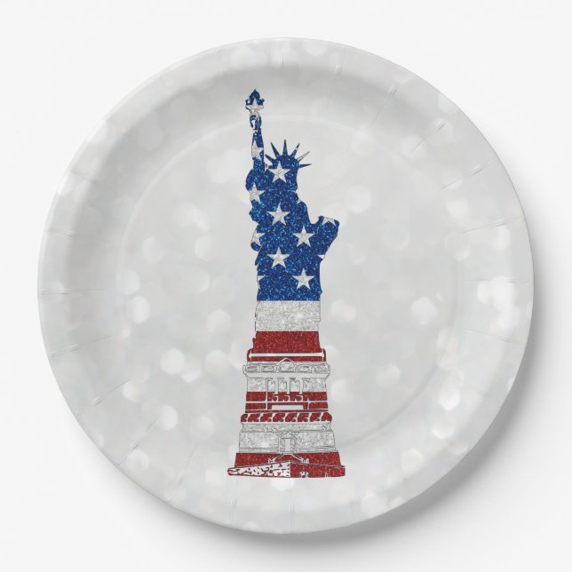 Statue Of Liberty July 4th Glitter Paper Plate (Front)