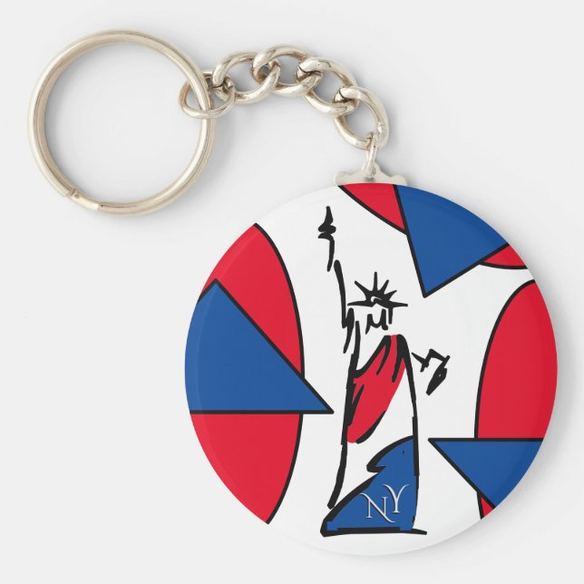 Statue of Liberty / Lady Liberty Stripes Modern Key Ring (Front)