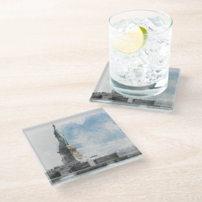 Statue of Liberty Manhattan Glass Coaster – NYC  (Angled)