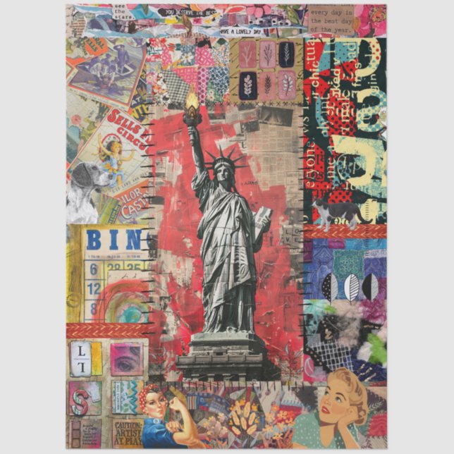 Statue of Liberty Mixed Media Collage Art Tissue Paper (Front)