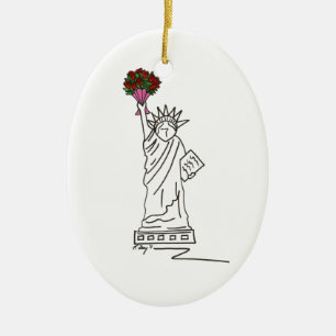Statue of Liberty NYC Valentine Rose Bouquet Ceramic Tree Decoration