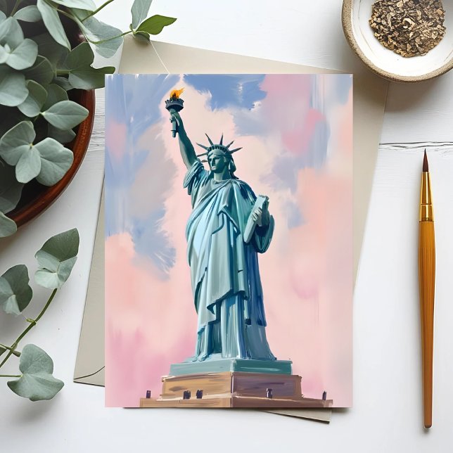 Statue of Liberty Pastel Sunset NYC Watercolor Postcard (Creator Uploaded)