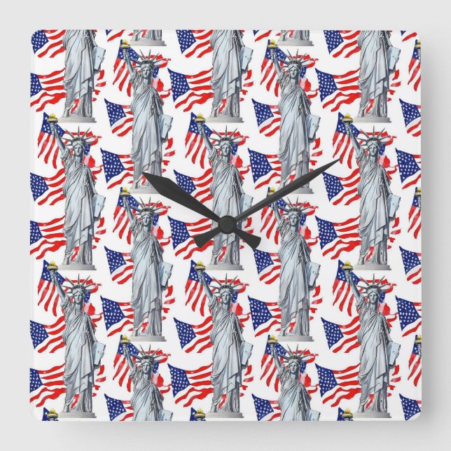 Statue of Liberty, Patriot America Square Wall Clock (Front)