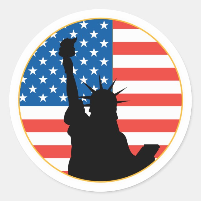 Statue Of Liberty Patriotic Design Classic Round Sticker (Front)