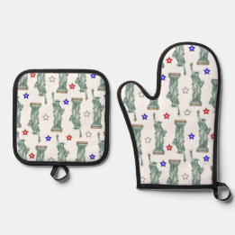 Statue of Liberty - Patriotic Stars Oven Mitt & Pot Holder Set