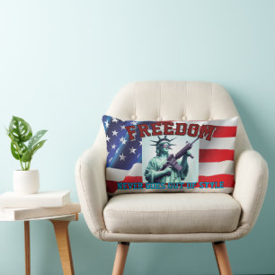 Statue of Liberty Patriotic Sunglasses M4 Rifle Lumbar Cushion