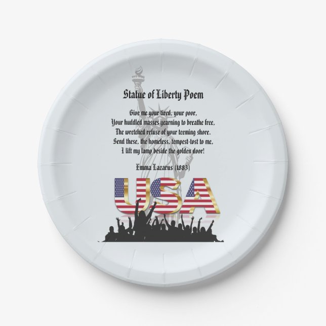 Statue of Liberty Poem, A Nation of Immigrants Paper Plate (Front)