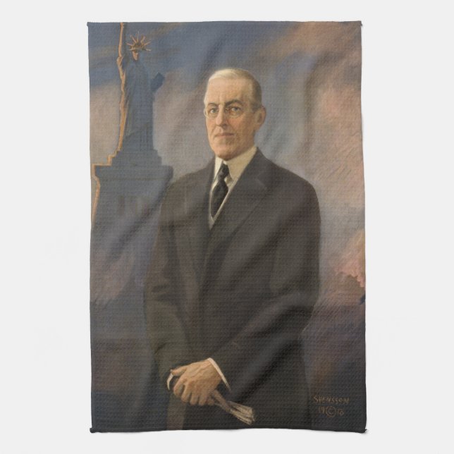 Statue of Liberty & President Woodrow Wilson Tea Towel (Vertical)