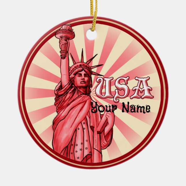 Statue of Liberty Red USA Ceramic Tree Decoration (Front)