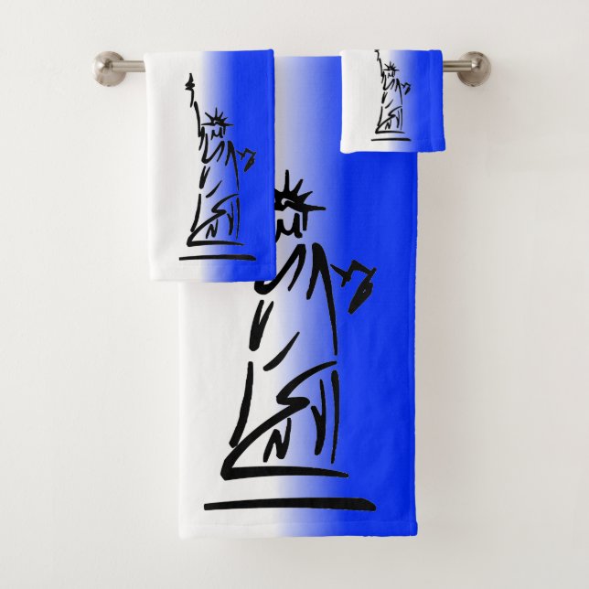 Statue of Liberty Red White Blue Stripe Bath Towel Set (Insitu)
