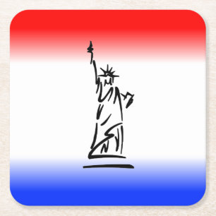 Statue of Liberty Red White Blue Stripe Square Paper Coaster