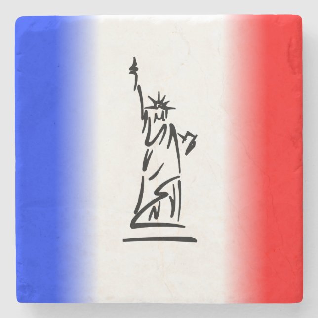 Statue of Liberty Red White Blue Stripe Stone Coaster (Front)