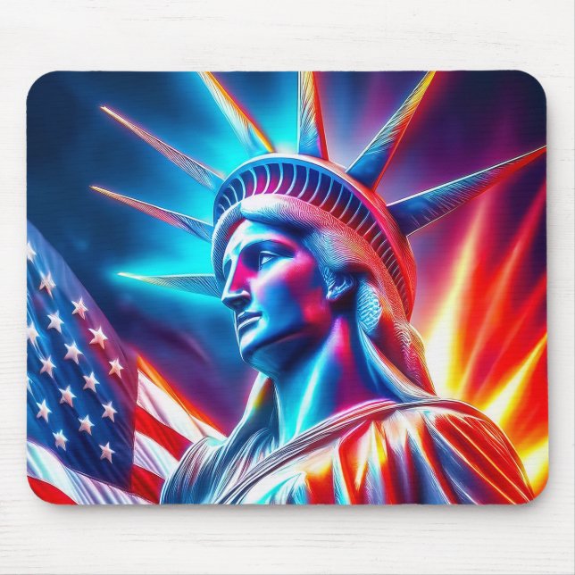 Statue Of Liberty  Red White  Blue With Flag Mouse Pad (Front)