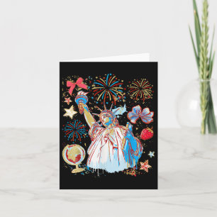 Statue Of Liberty Retro Fireworks 4th Of July Amer Card