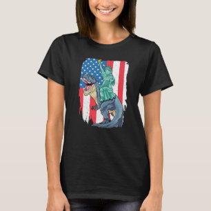 Statue Of Liberty Riding Dinosaur Patriotic Trex 4 T-Shirt