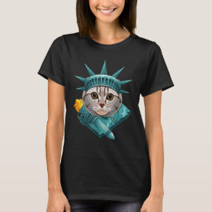 Statue Of Liberty Scottish Fold 4th Of July Cat Us T-Shirt