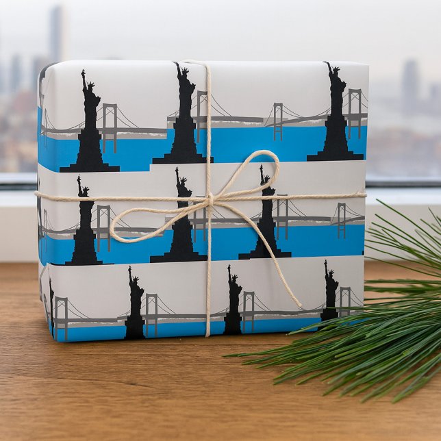 Statue of Liberty Silhouette New York Skyline Wrapping Paper (Creator Uploaded)