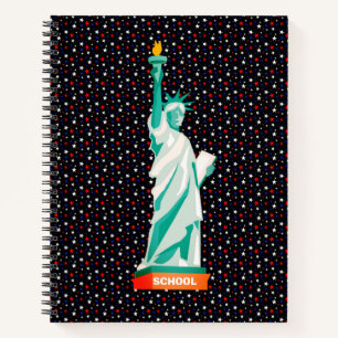 Statue of Liberty & Stars on Black Notebook