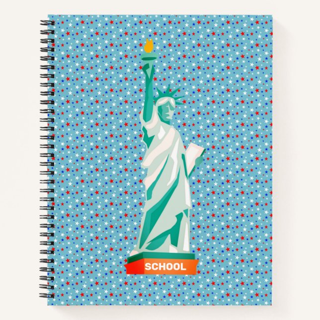 Statue of Liberty & Stars on Light Blue Notebook (Front)