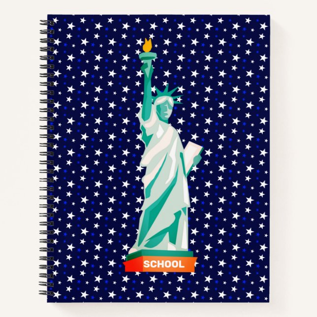 Statue of Liberty & Stars on Navy Blue Notebook (Front)