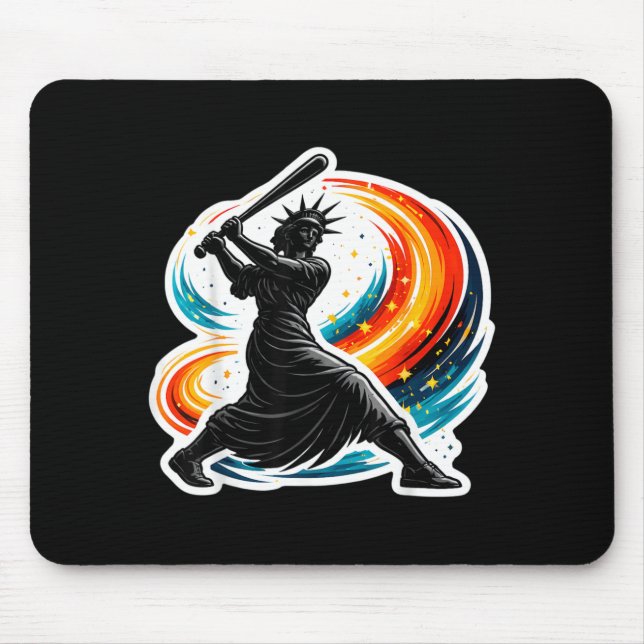 Statue of Liberty Swinging Baseball Bat American Mouse Pad (Front)