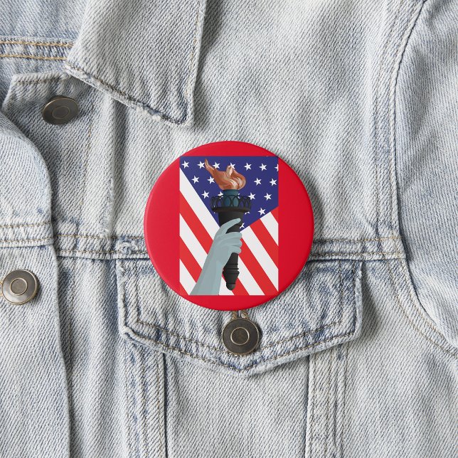 Statue of Liberty Torch with American Flag  7.5 Cm Round Badge (Creator Uploaded)