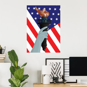 Statue of Liberty Torch with American Flag  Poster