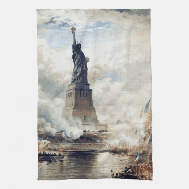 Statue of Liberty Unveiling 1886 Tea Towel (Vertical)