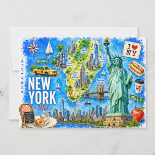 Statue of Liberty USA Watercolor Travel Postcads Invitation