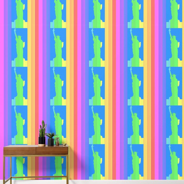 Statue of Liberty Vertical Stripes Rainbow Colours Wallpaper (Hallway)