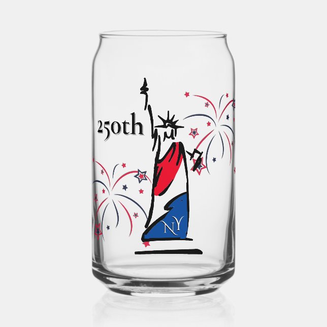 Statue of Liberty w/ Fireworks 250th Independence Can Glass (Front)