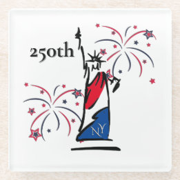 Statue of Liberty w/ Fireworks 250th Independence Glass Coaster