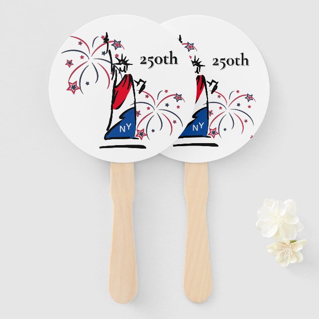 Statue of Liberty w/ Fireworks 250th Independence Hand Fan (Front and Back)