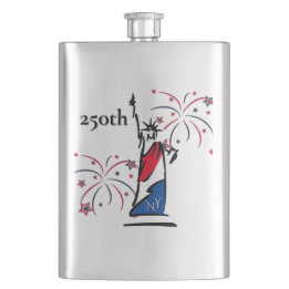 Statue of Liberty w/ Fireworks 250th Independence Hip Flask