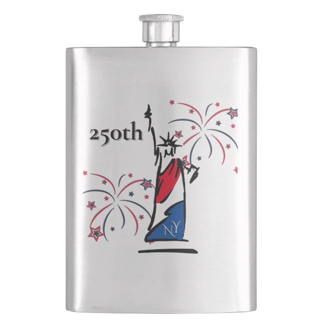 Statue of Liberty w/ Fireworks 250th Independence Hip Flask (Front)