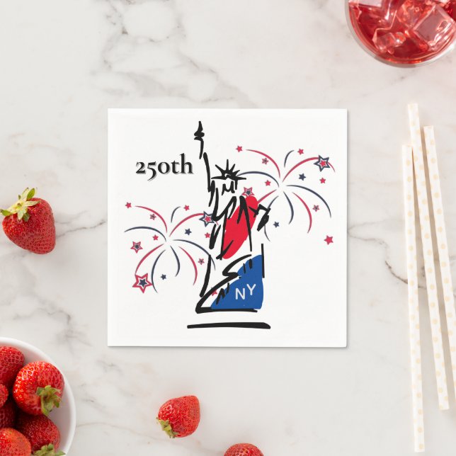 Statue of Liberty w/ Fireworks 250th Independence Napkin (Insitu)