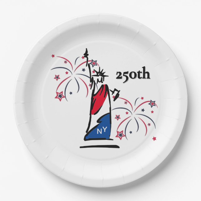 Statue of Liberty w/ Fireworks 250th Independence Paper Plate (Front)