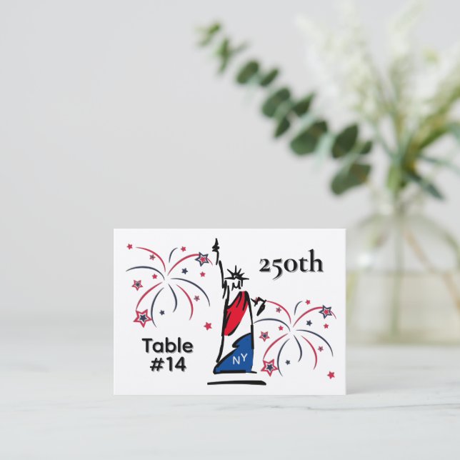 Statue of Liberty w/ Fireworks 250th Independence Place Card (Standing Front)