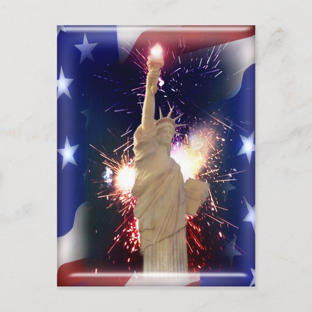 Statue of Liberty with 4th of July Fireworks  Postcard (Front)