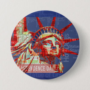 Statue of Liberty with 4th of July Word Cloud 7.5 Cm Round Badge