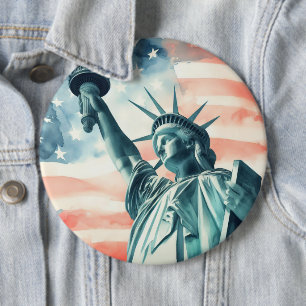 Statue of Liberty with American flag 6 Cm Round Badge