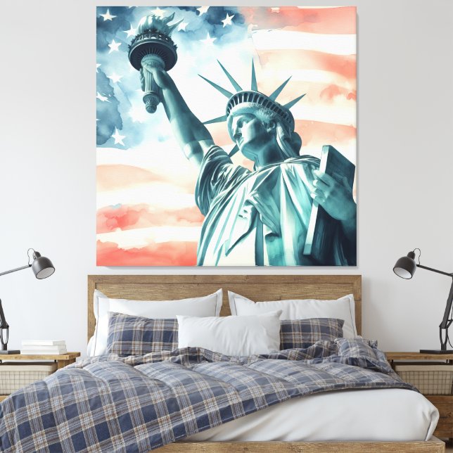 Statue of Liberty with American flag Canvas Print (Insitu(Bedroom))