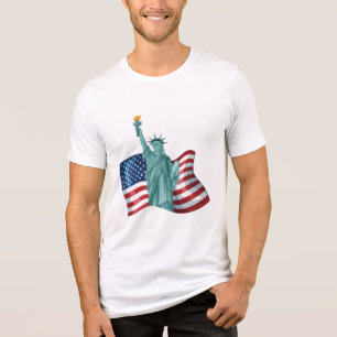 Statue of Liberty with American Flag Illustration Tri-Blend Shirt