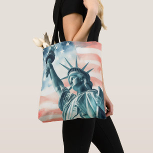 Statue of Liberty with American flag Tote Bag